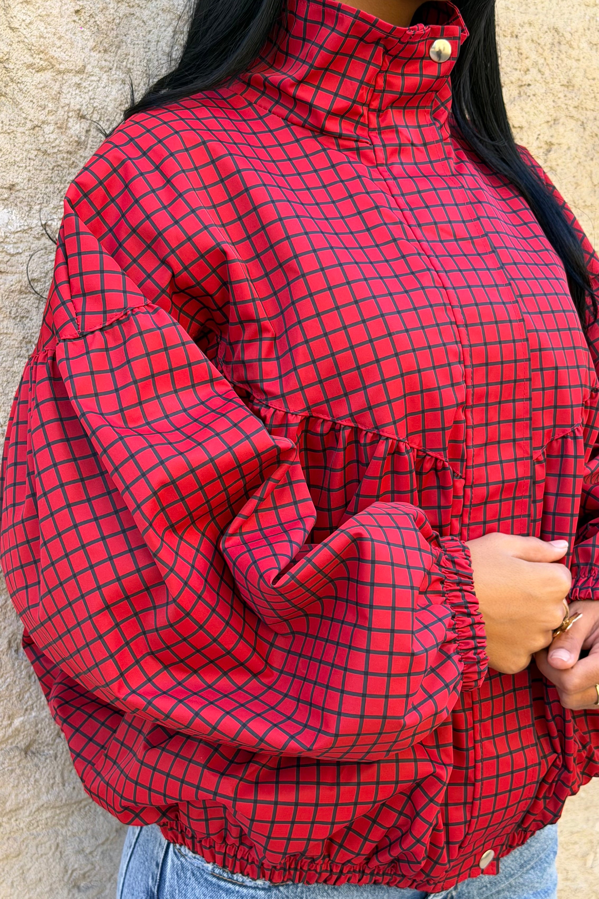 Veste rouge à carreaux