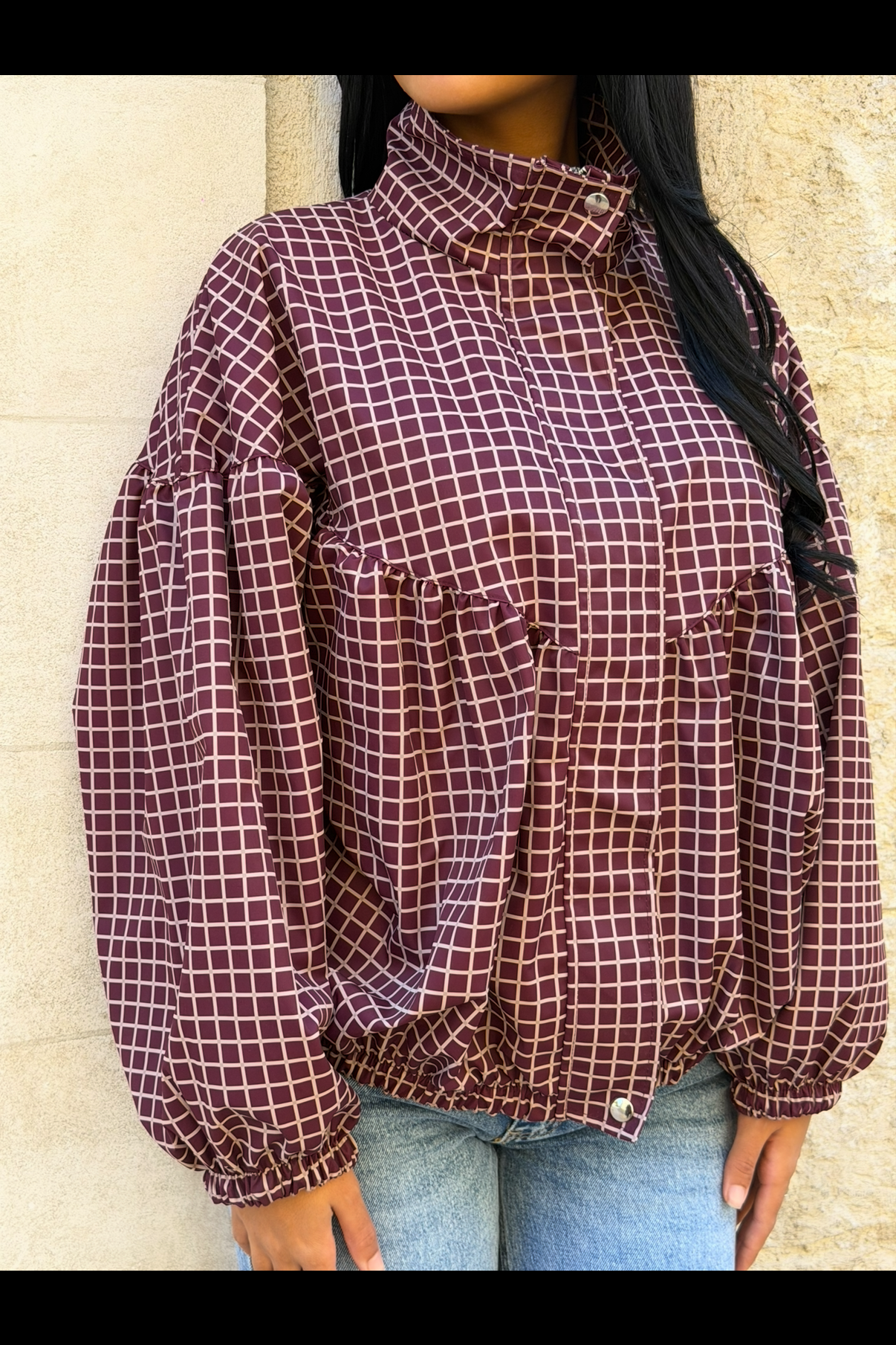 Veste à carreaux bordeaux